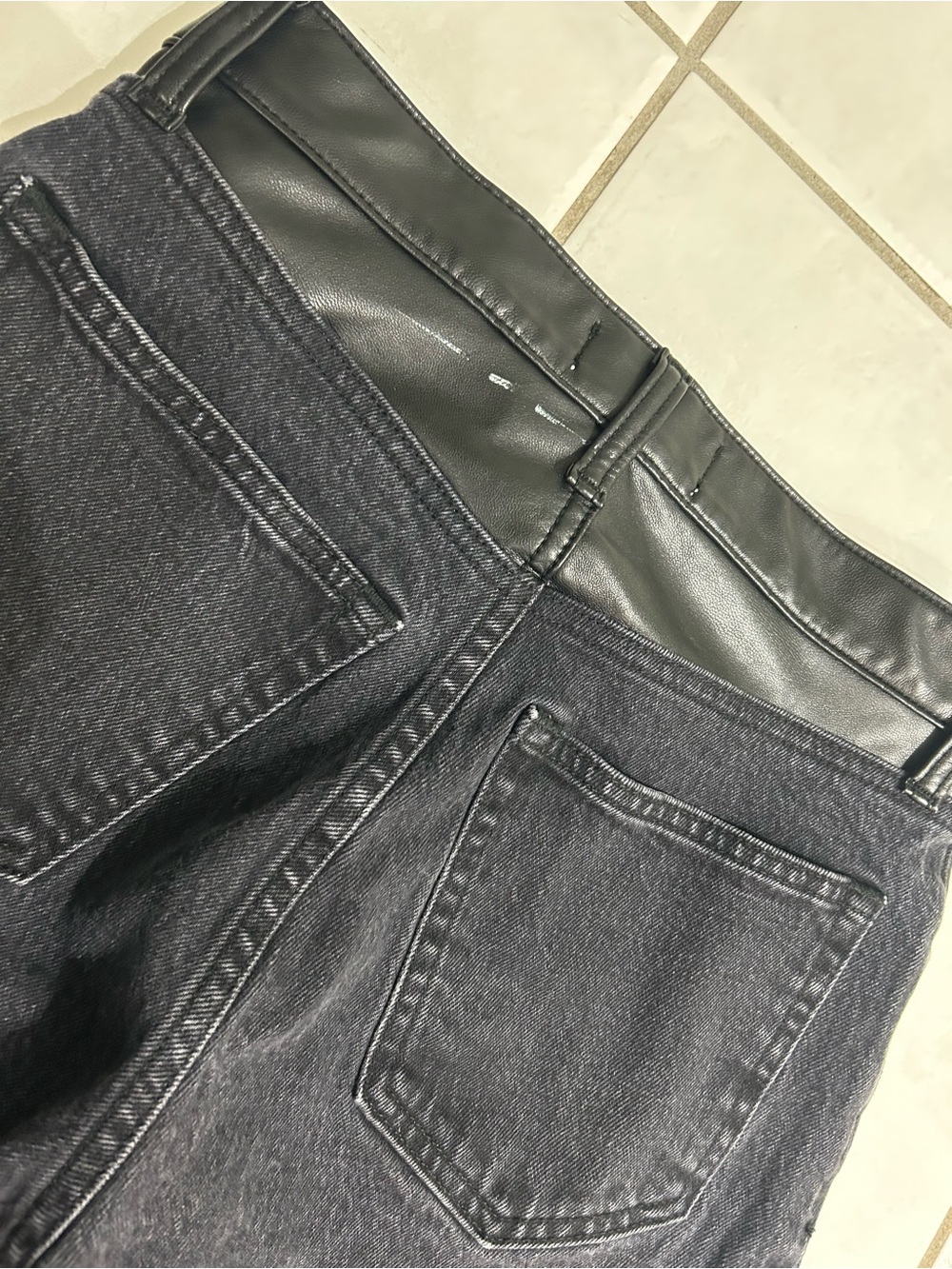 Women’s Black Wide-Leg Jeans with Faux Leather Trim - Picture 9 of 9